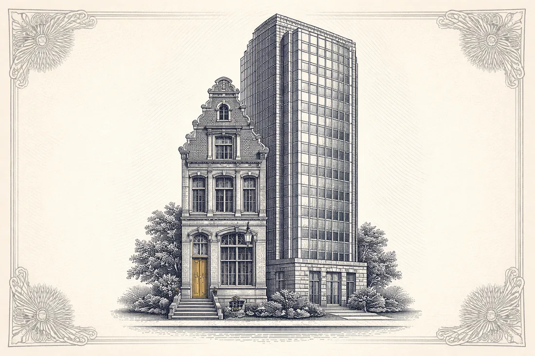Boutique vs large firms, engraved illustration